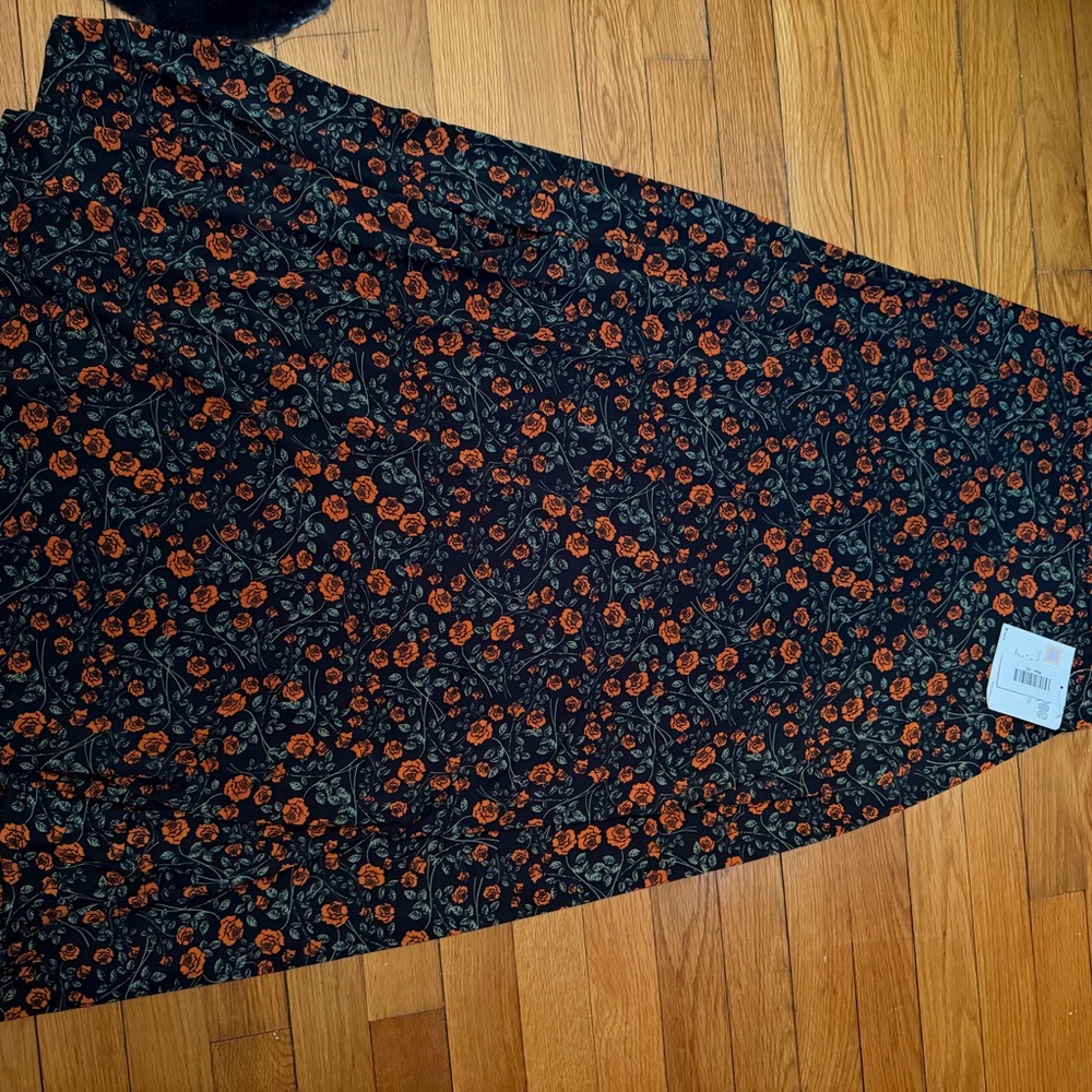 LuLaRoe Black and Orange Floral A-Line Skirt
